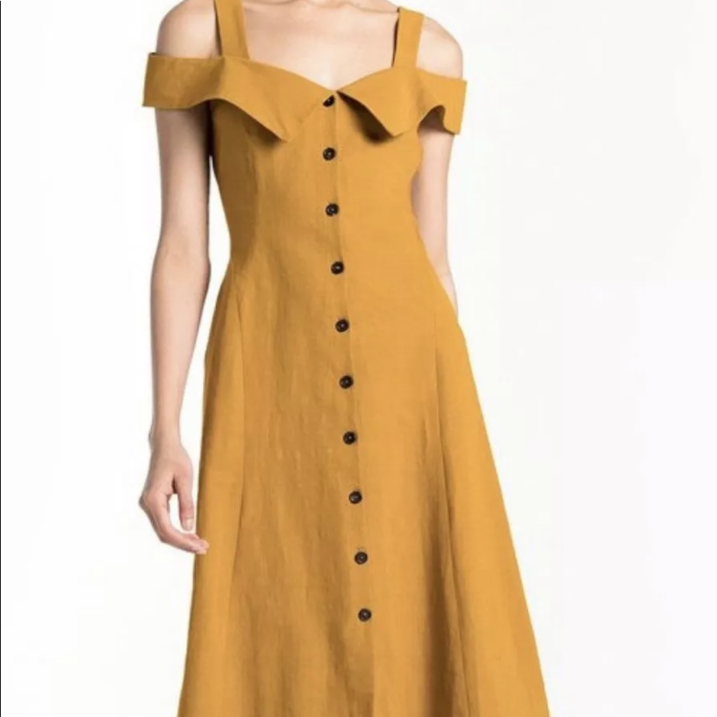 New A.L.C Hudson Cold Shoulder Midi Dress, Size 0 Yellow Mustard
